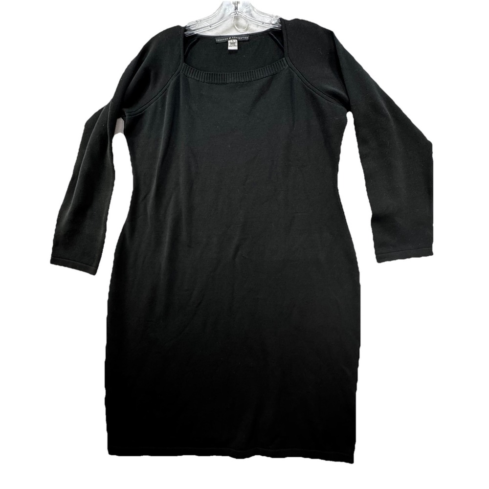 Peruvian Connection Dress Black Knit Pima Cotton Peru Minimalist Solid size L‎